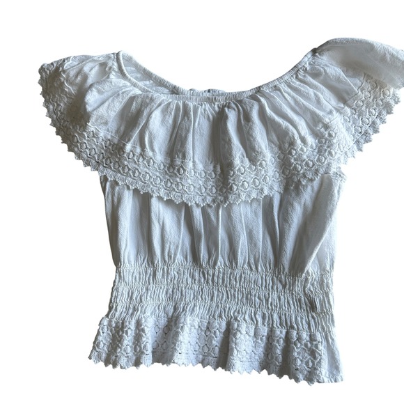 Seaspice  Resort Wear White Off the Shoulder Top‎ Cotton Smocked Girls Size 16 - Picture 2 of 8